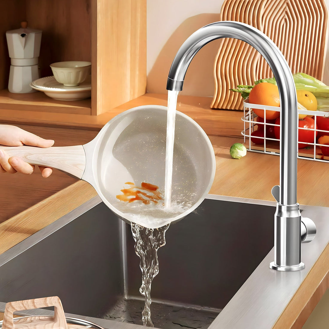 Baterie Chiuveta Bucatarie Argintie Elindor®, Robinet de Apa Modern, cu Pipa Inalta, Jet Reglabil si Aerisit, Monocomanda, Rotativ 360°, Otel Inoxidabil, Finisaj Lucios