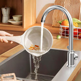 Baterie Chiuveta Bucatarie Argintie Elindor®, Robinet de Apa Modern, cu Pipa Inalta, Jet Reglabil si Aerisit, Monocomanda, Rotativ 360°, Otel Inoxidabil, Finisaj Lucios