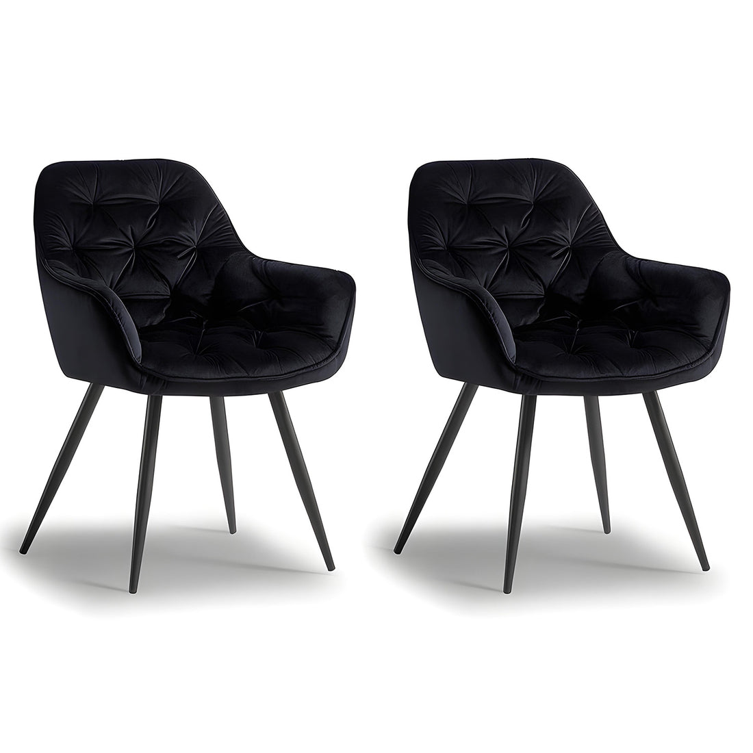 Set 2 Scaune Elindor® Ergonomice, Design Modern si Elegant, Scaun cu Spatar si cu Manere, din Catifea cu Picioare Metalice Negre, Potrivite pentru Living, Bucatarie, Birou, Dormitor, Latime Sezut 49 cm, 61 x 60 x 87 cm, Negru