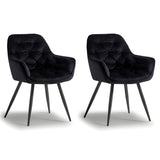 Set 2 Scaune Elindor® Ergonomice, Design Modern si Elegant, Scaun cu Spatar si cu Manere, din Catifea cu Picioare Metalice Negre, Potrivite pentru Living, Bucatarie, Birou, Dormitor, Latime Sezut 49 cm, 61 x 60 x 87 cm, Negru