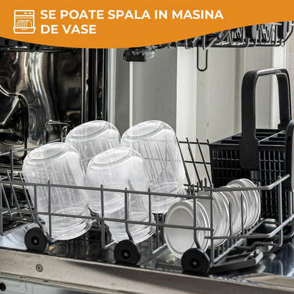 Set 6 Borcane din Sticla Elindor® cu Capac Ermetic, Borcan 500 ml Ideal pentru Miere, Dulceata, Condimente, Cafea, Zahar si pentru Fermentare Muraturi, Capace Metalice, Recipient Depozitare in Bucatarie, Transparent