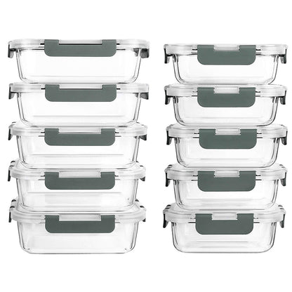 Set de 10 Caserole Elindor® din Sticla, Recipiente Ingrediente pentru Bucatarie, pentru Alimente Uscate, Recipient pentru Depozitare Cafea, Zahar, Paste, Cereale, Capac Etans, Potrivit pentru Congelator Transparent