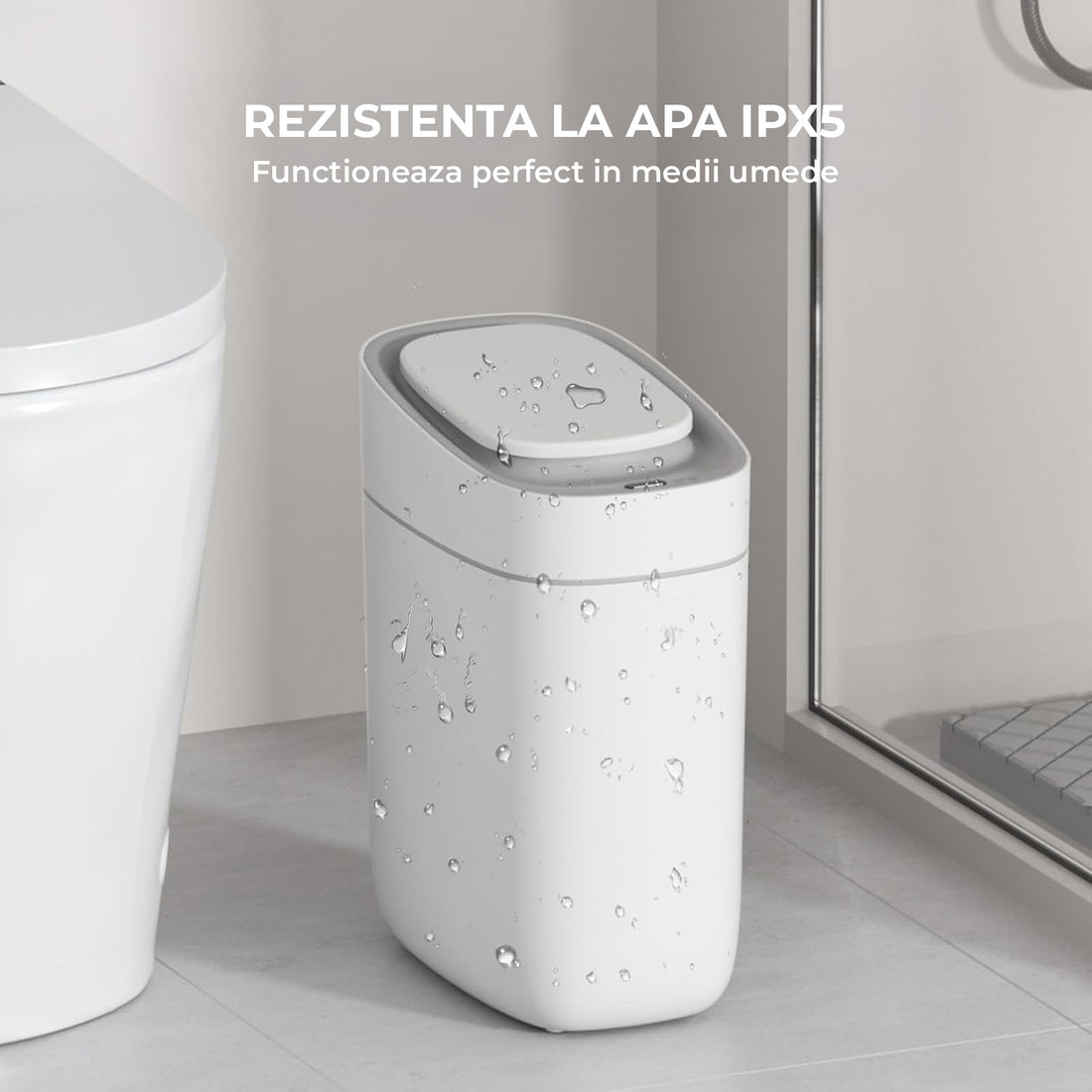Cos de Gunoi cu Senzor Elindor® cu Capacitate 9.5l, Capac Inteligent Anti-Miros, Deschidere Silentioasa, Design Elegant, Subtire, Ideal pentru Baie, Bucatarie, Birou, Dormitor, Perfect pentru Colectare Deseuri, Rezistent la Apa IPX5 Alb