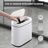 Cos de Gunoi cu Senzor Elindor® cu Capacitate 7.5l, Capac Inteligent Anti-Miros, Deschidere Silentioasa, Design Elegant, Subtire, Ideal pentru Baie, Bucatarie, Birou, Dormitor, Perfect pentru Colectare Deseuri, Rezistent la Apa IPX5 Alb / Negru