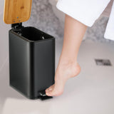 Cos de Gunoi Bucatarie Elindor® cu Pedala, cu Capac din Bambus, Capacitate 5L, Galeata Detasabila, Maner Transport, Multifunctional, Ideal in Bucatarie, Baie, Birou, Camara, Living, Dormitor, Potrivit pentru Colectare Selectiva, Negru