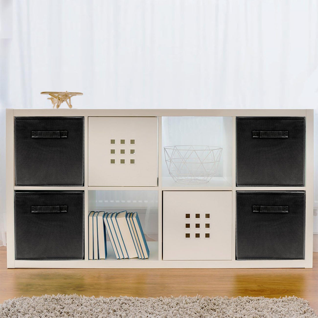 Set 6 Cutii Depozitare Elindor® Pliabile, Tip Sertar, Organizator pentru Dormitor Studentesc, Organizatoare pentru Dulap, Cutie Organizare, Cos Multifunctional, Separator Haine, Paturi, Jucarii, Pentru Dormitor, Living, 26.5 x 26.5 x 28 cm, Negru