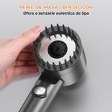 Para Dus cu Filtru 15 Straturi Elindor® Elimina Clor, Metale Grele, Impuritati, 4 Tipuri Jet, Perie Masaj Silicon, Furtun 1,5 m, Instalare Rapida, Pachet Complet cu Garnituri si Banda Etansare, Gri