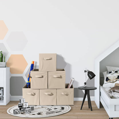 Set 6 Cutii Depozitare Elindor® Pliabile, Tip Sertar, Organizator pentru Dormitor Studentesc, Organizatoare pentru Dulap, Cutie Organizare, Cos Multifunctional, Separator Haine, Paturi, Jucarii, Pentru Dormitor, Living, 26.5 x 26.5 x 28 cm, Bej