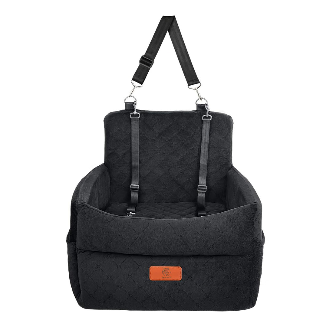 Scaun Auto Elindor® pentru Transport Animale, Caini si Pisici, Talie Mica si Medie, Protectie Scaun Sezut / Spatar, Ofera Protectie Pentru Bancheta Spate Masina Taxi/Ride Sharing, Impermeabila, Antialunecare, 52.6 x 52.6 x 48 cm, Negru