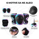 Set de Protectie Elindor® Genunchiere, Cotiere, Aparatori Incheietura, Marimea M, pentru Copii, Potrivit pentru Sport, Ciclism, Role, Trotineta, SkateBoard, Aparatorare Bicicleta, Mansete cu Arici, Echipament Sport Reglabil, Multicolor