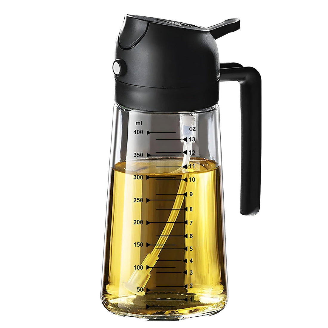 Pulverizator Ulei 2 în 1 Elindor®, Oliviera 470ml, Sticla Dozatoare Multifunctionala, Control Precis, pentru Gatit, Friteuza cu Aer, Salate  Material Sticla si PVC, Design Dual, Negru