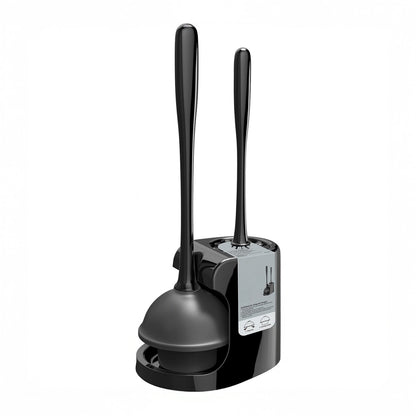 Set Perie WC si Pompa Silicon Elindor® de Toaleta sau Chiuveta, pentru Baie, Suport Discret, Maner Ergonomic, Perie 360°, Ventuza Puternica, fara Gaurire, Accesorii pentru Uz Casnic, Comercial, Rulote, 21 x 16 x 46 cm, Negru