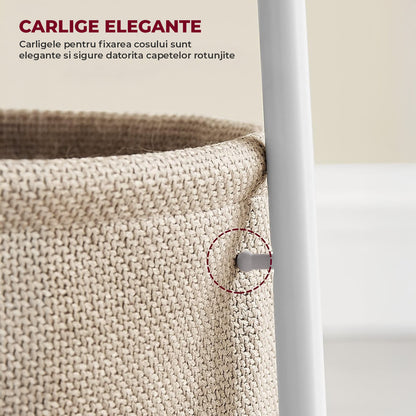 Masa de Cafea Laterala Elindor® Rotunda, Design Industrial, Ideala pentru Living, Birou, Dormitor, Mobila Multifunctionala, Moderna, Greutate Maxima Suportata 35 kg, Cos Depozitare, 50 x 45 x 45 cm, Alb