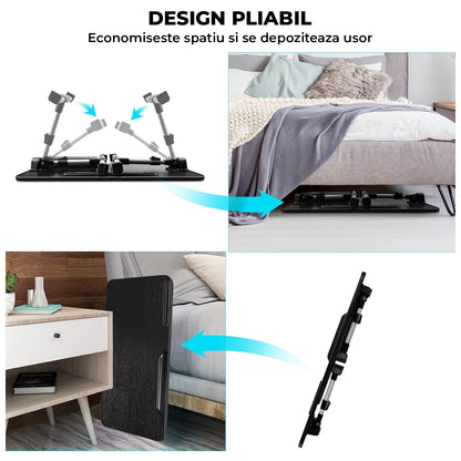 Masa Pliabila pentru Laptop Elindor® Suport Inaltime Reglabila pe 5 Niveluri, Unghi Ajustabil, Antiderapanta, Usor de Depozitat, Birou Portabil cu Sertar de Depozitare si Suport pentru Mouse, Utilizare in Orice Loc, Ideala la Munca sau Mic Dejun la Pat, N