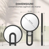 Oglinda Cosmetica Pliabila Elindor® Rotire 360°, Efect de Marire Lupa 15x, Oglinzi Cosmetice pentru Coafor, Frizerie, Barbierit, Pensat, Vopsit, Tuns, Machiaj, ABS Durabil, 3 Functii de Utilizare Agatare, in Mana sau pe Masa, 24.4x14 cm, Negru