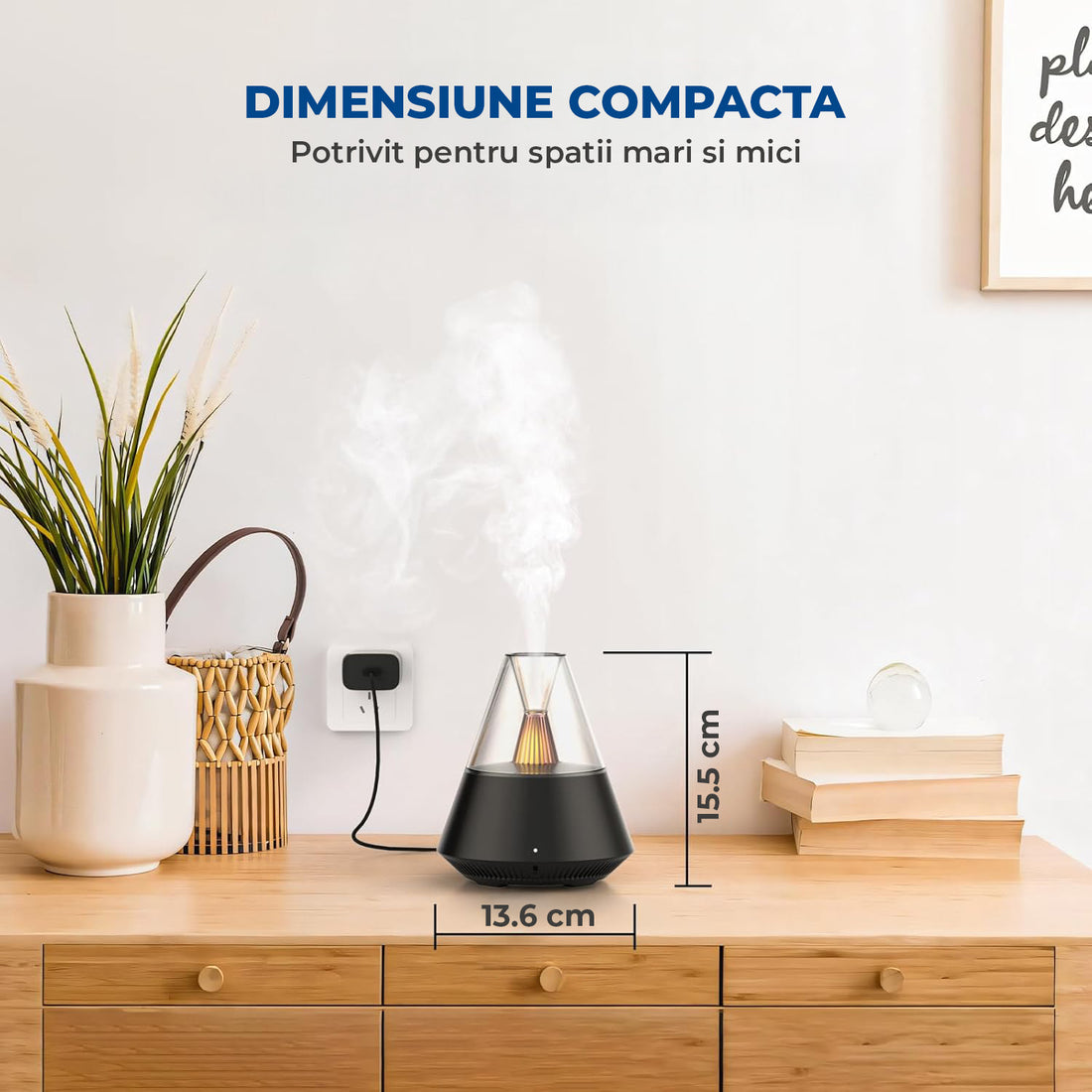 Difuzor de Ulei Esential Elindor® Aromaterapie, Umidificator de Aer, Aparat cu Rezervor 150ml, Capac Fumuriu, Oprire Automata, Ultrasonic, Lumina Ambientala Tip Lumanare, 2 Moduri Functionare, 25 dB, Aria de Acoperire 20 m², Negru