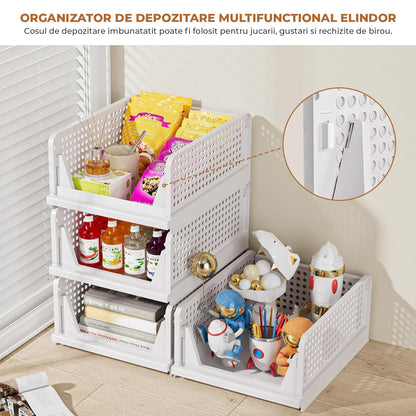 Set 5 Cutii Depozitare Elindor® Pliabile, Organizator pentru Dormitor Studentesc, Organizatoare pentru Dulap, Cutie Organizare, Cos Multifunctional, Separator Haine, Paturi, Jucarii, Potrivit pentru Bucatarie, Baie, Birou, 42.5x33.5x18.5 cm, Alb