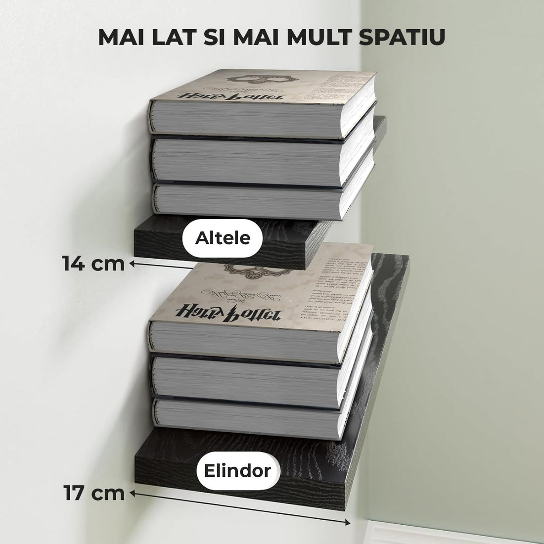 Set 3 Rafturi Elindor® Negre, Raft Suspendat de Depozitare, Mobila Bucatarie, Dormitor, Baie sau Birou, Etajera Practica cu Design Aerisit, Usor de Asamblat, Perfecta pentru Organizare Carti, Vesela, Condimente, Polita Produse Diverse, 40 x 17 x 1.5 cm
