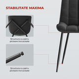 Set 2 Scaune Elindor® Ergonomice, Design Contemporan, Scaun cu Spatar si fara Manere, din Catifea cu Picioare Metalice Negre, Potrivite pentru Living, Bucatarie, Birou, Dormitor, Latime Sezut 46 cm, 85.5 x 45 x 42 cm, Negru