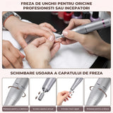 Freza Portabila Unghii Elindor® 45000 RPM, Pila Electrica Profesionala, Manichiura si Pedichiura, Cu Fir, Lampa LED, Ecran LCD, Accesorii Incluse, Capete Diverse, Slefuire Cuticule, Alb