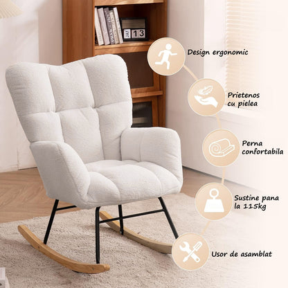 Fotoliu Balansoar Elindor® cu Pernă Moale și Spătar Înalt, Pufos, Suportă 115kg