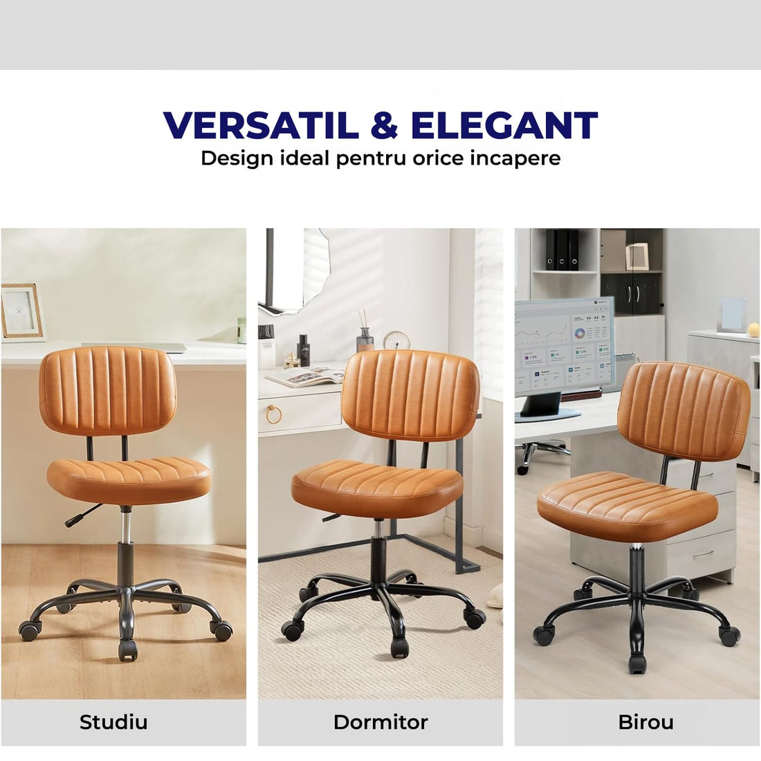 Scaun de Birou Elindor® Fără Brațe, Rotativ, Reglabil, Maro