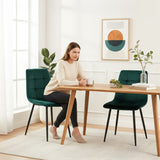 Set 2 Scaune Elindor® Ergonomice, Design Contemporan, Scaun cu Spatar si fara Manere, din Catifea cu Picioare Metalice Negre, Potrivite pentru Living, Bucatarie, Birou, Dormitor, Latime Sezut 44 cm, 87 cm Inaltime Totala, Verde Smarald