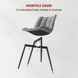 Set 2 Scaune Elindor® Ergonomice, Design Contemporan, Scaun cu Spatar si fara Manere, din Catifea cu Picioare Metalice Negre, Potrivite pentru Living, Bucatarie, Birou, Dormitor, Latime Sezut 46 cm, 85.5 x 45 x 42 cm, Gri Deschis