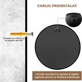 Oglinda Rotunda Elindor®, Diametru 60 cm, Rama din Aluminiu, Stil Modern, Baie, Hol, Negru