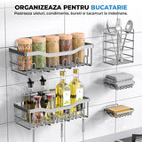 Set 5 Rafturi de Dus Elindor® Polita cu Adeziv, Etajera de Baie, Raft cu Carlige, din Otel Inoxidabil, Suport Prosop si Sapun, Organizator Baie sau Etajere Depozitare in Bucatarie, Accesorii Sanitare, Argintiu