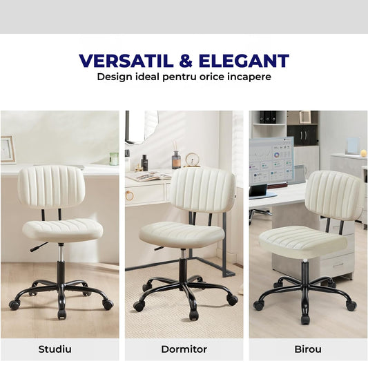 Scaun de Birou Elindor® Fără Brațe, Rotativ, Reglabil, Alb