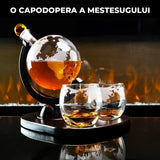 Set Decantor Whisky Glob Elindor®, 2 Pahare, Suport Lemn, 850ml