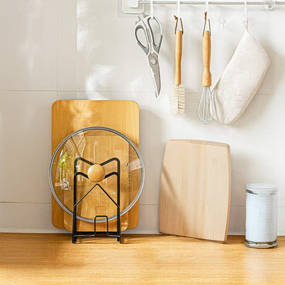 Suport Tocatoare Metalic Elindor® Organizator Compact si Elegant pentru Bucatarie, Baza Antiderapanta, Ideal pentru Tocatoare, Capace Oale si Tigai, Ustensile Bucatarie, Carti, 12.5 × 14.5 × 21.5 cm, Negru