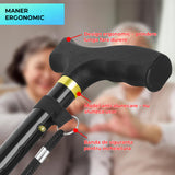 Baston Ortopedic Elindor® de Sprijin Pliabil, Usor si Reglabil, Potrivit pentru Ambele Maini, din Aluminiu Rezistent, Ofera Stabilitate si Sustinere pana la 100 Kg, Carja pentru Varstnici si Recuperare, Negru