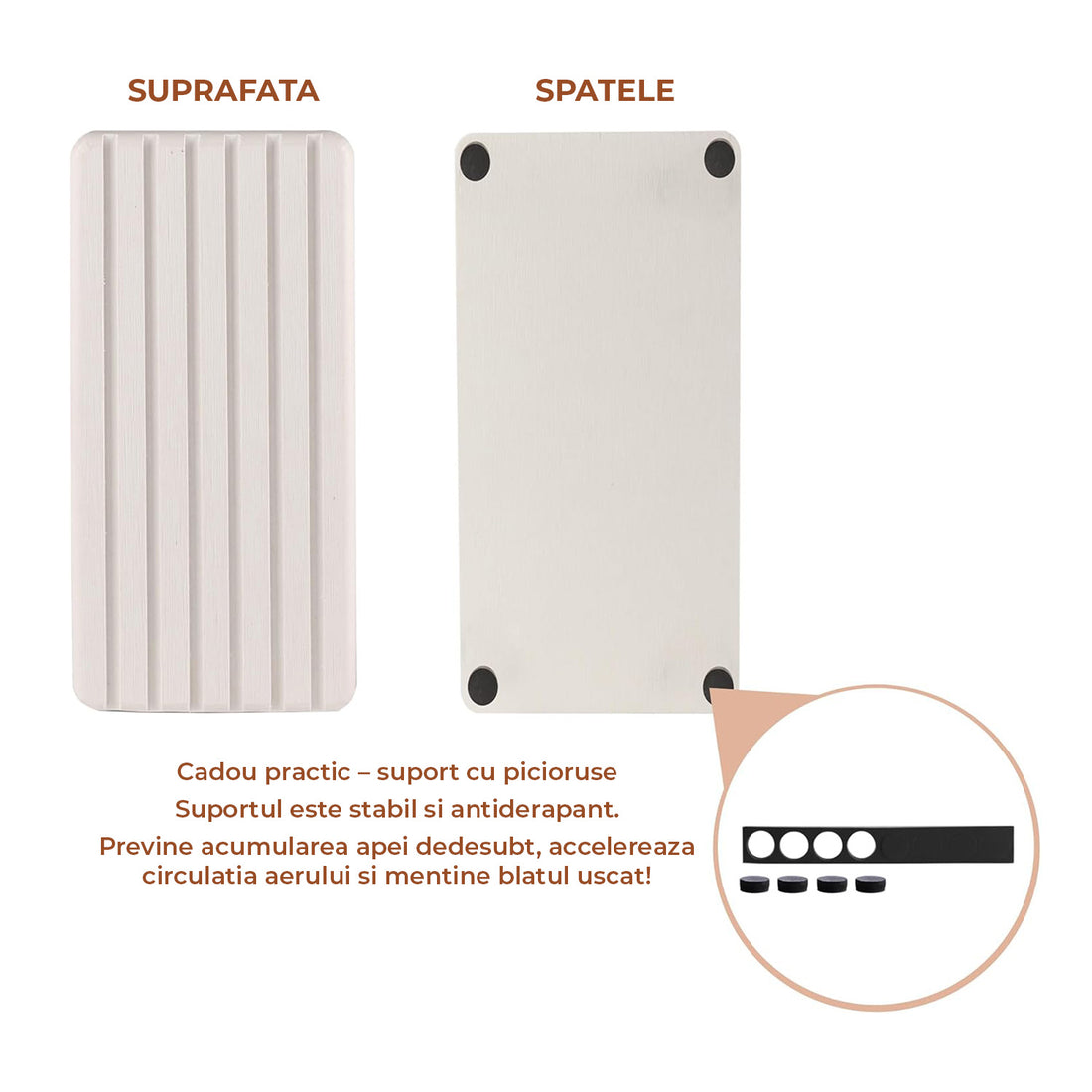 Set 2 Covorase pentru Chiuveta Elindor® din Diatomit, Extra Absorbant, Uscare Rapida, Antiderapante, Design Contemporan si Minimalist, Rezistente la Apa, 21 cm x 10 cm x 1.5 cm, Bej Deschis