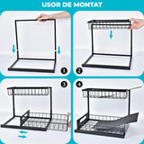 Organizator Sub Chiuvetă Elindor® cu Sertar Glisant și 2 Rafturi, Negru