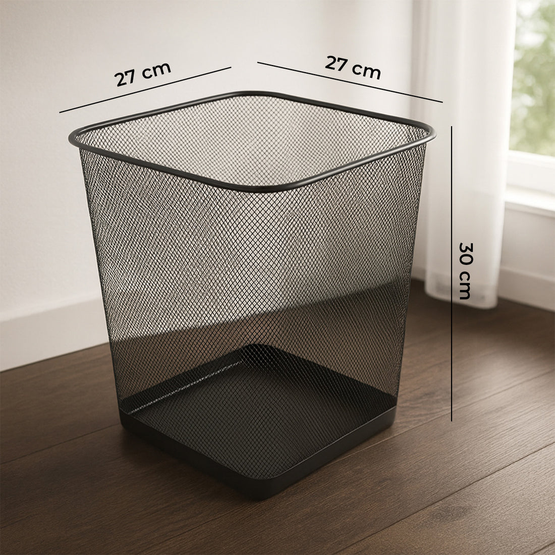 Cos de Gunoi Bucatarie Elindor® Capacitate 18L, din Plasa Metalica, pentru Blat sau Sub Chiuveta, Multifunctional, in Dulap, Bucatarie, Baie, Birou, Camara, Potrivit pentru Colectare Selectiva, 27 x 27 x 50 cm, Negru