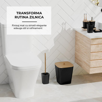 Set 20 Accesorii Baie Elindor® Include Cos de Gunoi, Set Perie WC, Suport Periuta Dinti, Pahar, Dozator Sapun, Sapuniera, Perdea Dus, 12 Carlige, Accesorii pentru Uz Casnic, Comercial, Rulote, Negru