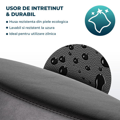 Scaun Rotativ Elindor® cu Roti, Ergonomic, fara Spatar si Manere, Design Compact, Tapitat cu Burete Moale, cu Picior Metalic, Potrivite pentru Living, Bucatarie, Birou, Dormitor, Inaltime Ajustabila, 48 x 48 x 46-60 cm, Negru