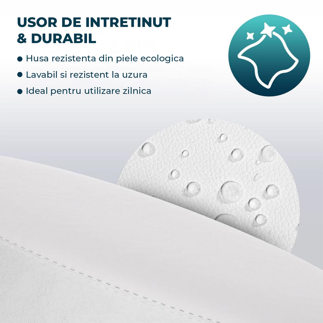 Scaun Rotativ Elindor® cu Roti, Ergonomic, fara Spatar si Manere, Design Compact, Tapitat cu Burete Moale, cu Picior Metalic, Potrivite pentru Living, Bucatarie, Birou, Dormitor, Inaltime Ajustabila, 49 x 49 x 46-60 cm, Alb
