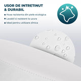 Scaun Rotativ Elindor® cu Roti, Ergonomic, fara Spatar si Manere, Design Compact, Tapitat cu Burete Moale, cu Picior Metalic, Potrivite pentru Living, Bucatarie, Birou, Dormitor, Inaltime Ajustabila, 49 x 49 x 46-60 cm, Alb