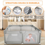 Tarc de Joaca pentru Bebelusi si Copii Elindor® cu Husa Groasa din Spuma, Spatiul Sigur de Joaca, Plasa de Protectie, Include Usa cu Fermoar, Materiale Eco-Friendly și Non-Toxice, Varsta 0-5 ani, 127 x 127 cm, Gri