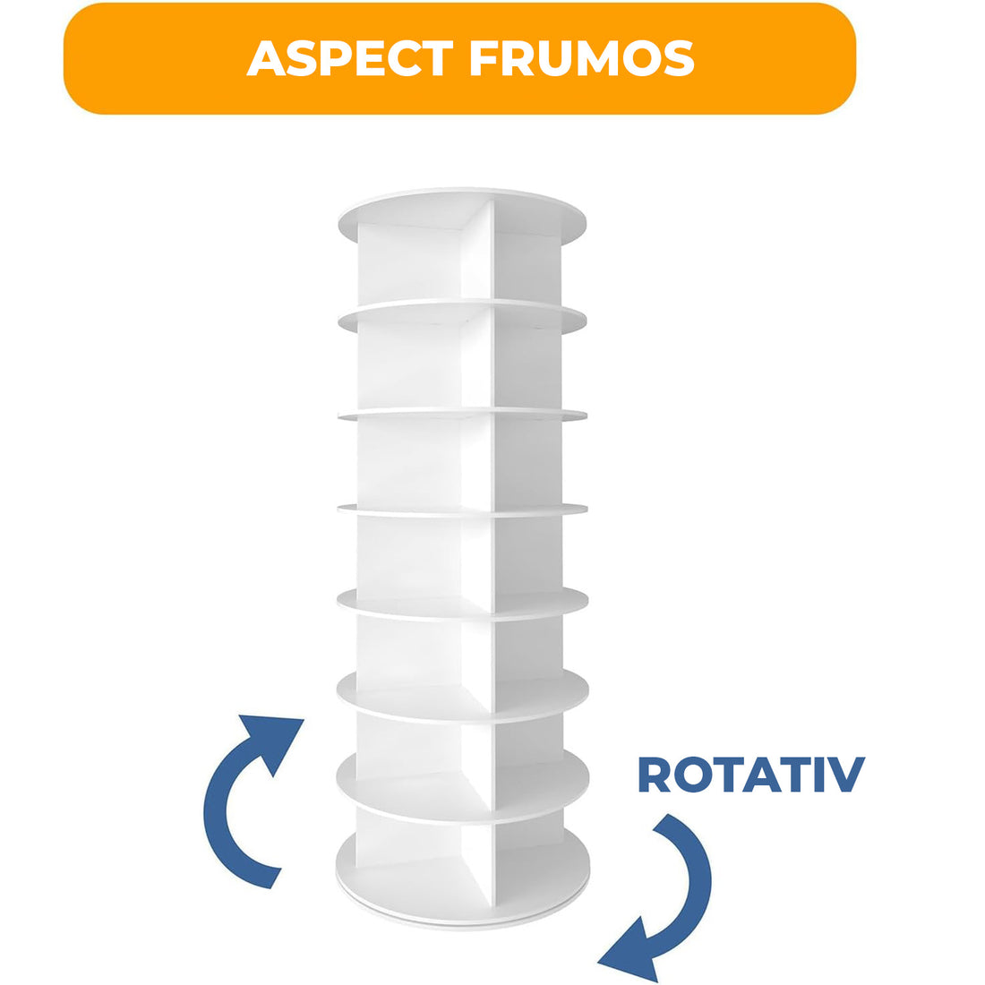 Organizator pentru Pantofi Elindor® Pantofar cu 4x 7 Nivele, Rotativ 360°, Suport pentru Papuci, Dulap Hol, Dormitor, Economisire Spatiu, Depozitare Incaltaminte, 59×59×160 cm, Alb