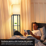 Lampa de Podea Elindor® cu 3 Rafturi din MDF, 3 Tipuri de Lumina, Bec Neinclus, Design Elegant, Negru