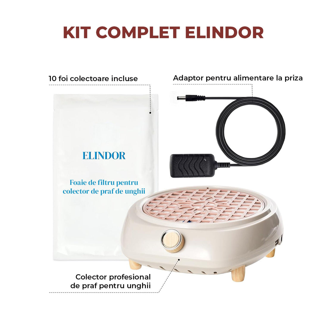 Aspirator Praf Unghii Elindor®, Colector Profesional Manichiura si Pedichiura, 110W, Aparat cu Ventilator Puternic si Filtru Lavabil, Viteza Reglabila, Design Compact si Portabil, 23x22x7 cm, Ideal pentru Salon sau Acasa, Roz