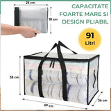 Set 6 Genți Depozitare Elindor® Supradimensionate, cu Mânere Întărite, Transparente