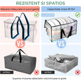 Set 6 Genți Depozitare Elindor® Supradimensionate, cu Mânere Întărite, Negru