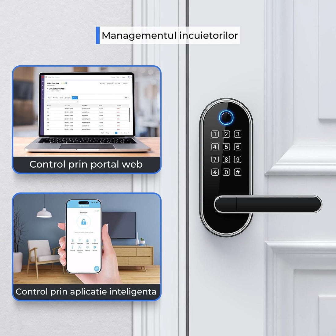 Yala Inteligentă Elindor® cu Amprentă și Cod de Acces, Fără Cheie