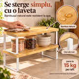 Set 2 Rafturi Elindor®, Raft de Depozitare, Mobila Bucatarie, Dormitor, Baie sau Birou, Etajera Practica cu Design Aerisit, Usor de Asamblat, Perfecta pentru Organizare Carti, Vesela, Condimente, Polita Produse Diverse, 40 x 18.5 x 13.5 cm, Alb / Bej