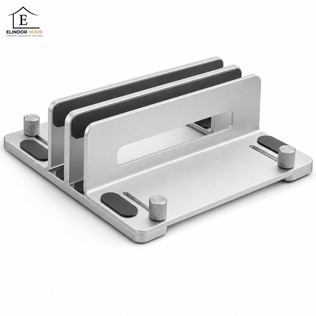 Suport Vertical Elindor® pentru Laptop, Tableta, Notebook si Carti, cu 3 Sloturi, Reglabil, Stand Universal, Compatibil Pana la 17.3 Inch, Ideal pentru Birou, Acasa, 14.5 x 14.2 x 4.6 cm, Argintiu
